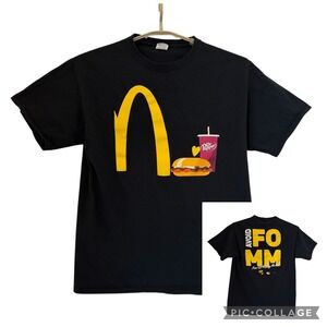McDonalds McRib FOMM T Shirt Large Black Tee Fear of Missing McRib Fruit of Loom